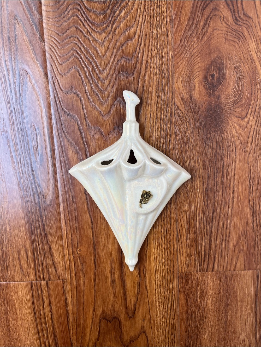 Vintage White Iridescent Ceramic vase Wall Hook